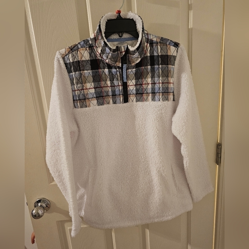 Vera Bradley Women's Teddy Fleece Half-Zip Pullover Snowy Plaid Size L